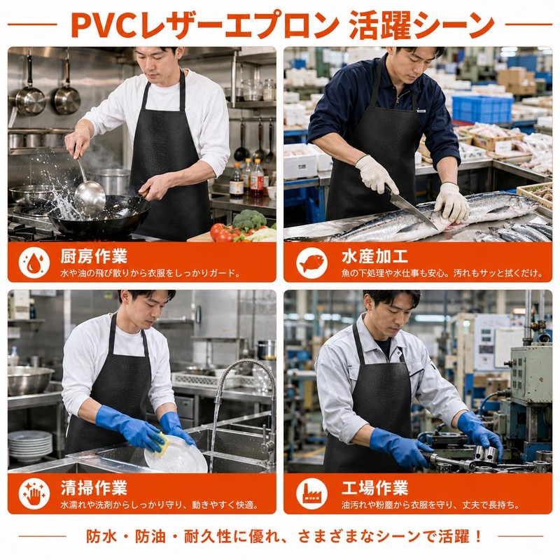 [ZORVETTA] エプロン メンズ 防水エプロン 作業用 業務用 黒 PVC素材 厚手 耐油