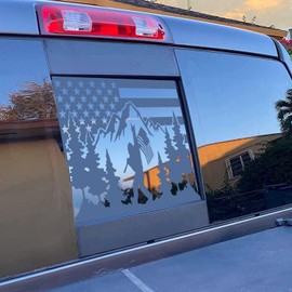 for Chevy Colorado GMC Canyon 2015-2026 Rear Middle Window Bigfoot American Flag Decal, Patriotic Sasquatch Truck Vinyl Sticker, Matte Black, Easy to Install and Remove