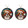 NMPCreativeStore St Bernard Santa Hat Stained Glass Ornament - Xmas