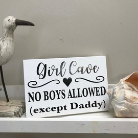 POMOTER Rustic Wood Sign 8x12 Inch Wooden Wall Art Decor,Girl Cave No Boys Allowed Except Daddy Sign Childs Room Decor Wall Hanging
