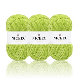 NICEEC 3 Skeins Soft Chenille Yarn Blanket Yarn for Knitting Fancy Yarn for Crochet Weaving DIY Craft Total Length 3×85m (3×93yds, 3×50g)_Spring Green