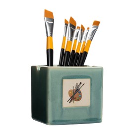 Painters Artist Cup, Paint Brush Holder & Cleaner 3.5" H 3" W - Gift Paint Mixing Cup, Elegant Painting Cup Supplies, Vibrant Cup Arts & Crafts Supplies for Home (Green)