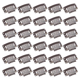 Hair Extension Clips, 30 Pcs 32 mm 9-Teeth Clips for Hair Extensions Wigs Comb Clip Snap Wig Clip to Secure Wig No Sew for Women DIY, Brown