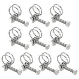 PATIKIL 16-19mm Adjustable Double Wire Hose Clamp 10pcs 304 Stainless Steel Wire Hose Clip Pipe Tube Clamp Rubber PVC Pool Pump Hose for Dust Collection