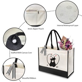 Aplata Canvas Tote Bag for Women, Beach Bag with Inner Zipper Pouch, Reusable Gift Bag, Teacher Tote Bag, Cat Lover Gifts for Women…