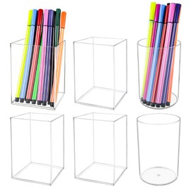 YUUTIAL Acrylic Pen Holder, Pack of 6 Transparent Pen Cups, Makeup Brush Container, Brush Holder, Ballpoint Pen Holder, Pencil Holder for Home, School, Office, Household Supplies