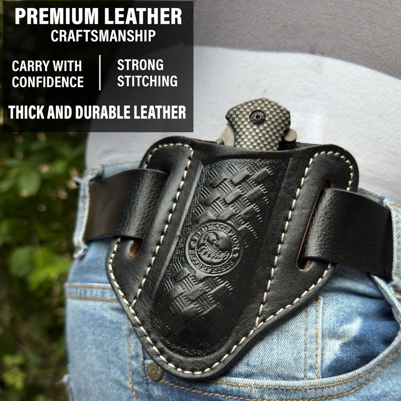 Red Scorpion Handmade Leather Knife Sheath for Belt - EDC