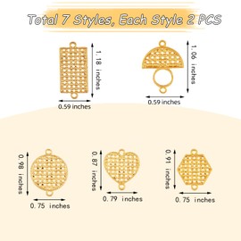 COGCHARGER 14 Stück goldene Legierung Charms Connertor gemischte Form Legierung Charm Anhänger Herz Fächer Rechteck Charm für Schmuck Halskette Armband Ohrringe Herz