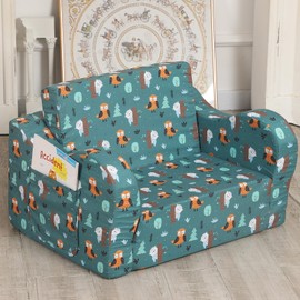 MOMCAYWEX Happy Owl Kids Sofa, 2-in-1 Kids Couch Fold Out, Convertible Sofa to Bed for Girls and Boys