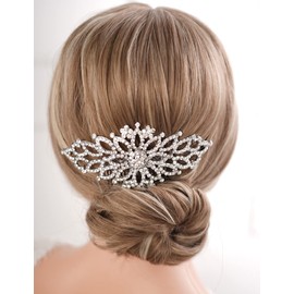 Missgrace Peine para el pelo con diamantes de imitación plateados para mujer, para boda, ocasión especial, accesorio para el cabello para mujer (plateado 3)