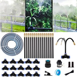 URANT Drip Irrigation System Kit,Replaceable 360-Degree Bent Dropper with New Fast Connector,Atomized Copper Nozzle Watering System for Garden Plants,Lawn Garden Watering System