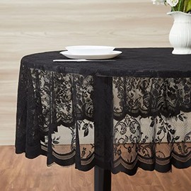 Warm Home Designs 60 x 84 Lace Tablecloth. Black Oval Tablecloth with English Rose Design. Oval Table Cloth, Rustic Tablecloth or Dining Table Cover for 6-8 Guests. LTC Black Oval 84"