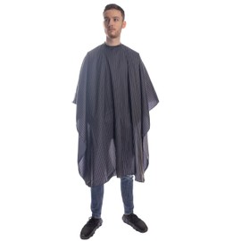 Kobe Savile Row Rope Stripe Professional Barbers Gown - Water-Resistant Polyester, Elegant Black Pinstripe Design for Ultimate Salon Comfort and Style