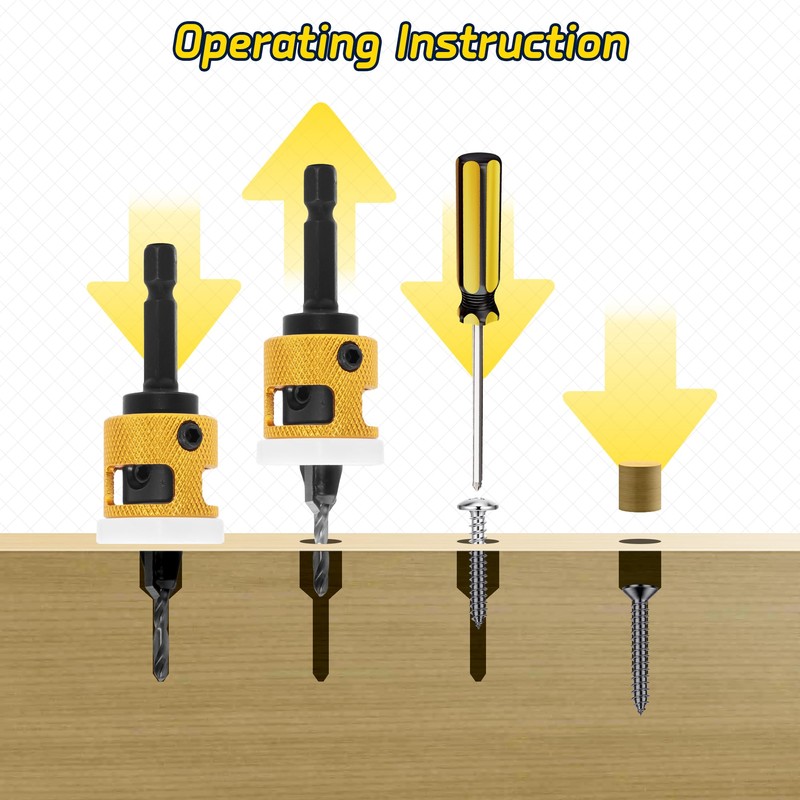 DTRUCTIEW 5 Pcs Countersink Drill Bit Set, 1/4" Hex Shank