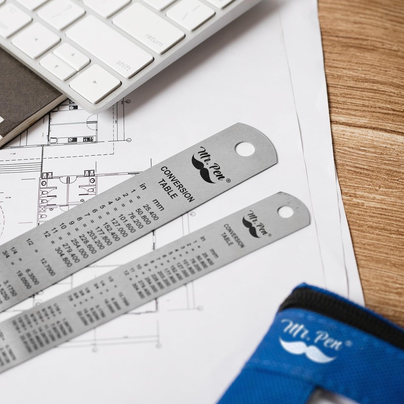 Mr. Pen Steel Rulers, 6 inch and 12 inch Metal