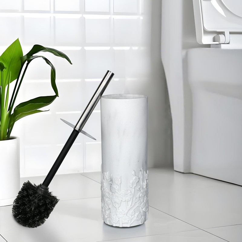 Indecor Home Marble Cherry Blossom Design Toilet Brush and Holder