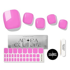 Adora Couture Semi Cured Gel Nail Strips Pedicure | Glossy Hot Pink Gel Pedi Strips | Gel Polish Pedicure Nail Wraps Sticker | Salon Nails at Home Pedicure Kit - Requires UV Light (Dark Pink)