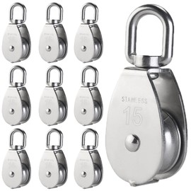 YAMASO,10Pcs 304 Stainless Steel M15 Silver Single Pulley Block Wire Rope Hanging Wire Towing Wheel