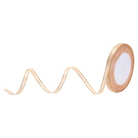 MECCANIXITY 1/4 Inch 25 Yard Wide Satin Ribbon with Gold Edges Border Grosgrain Fabric Ribbon for Gift Wrapping Wedding Bouquet, Light Pink