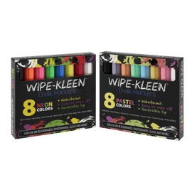 Wipe-Kleen Liquid Chalk Board Window Markers, Non Toxic Dry Erasable Pens for Cafe Menu Signs, Blackboard, Whiteboard & Glass- Bullet or Chisel Reversible Tips NEON &Pastel Color- Set of 16