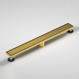 Bernkot Linear Shower Drain 26", Brushed Gold Floor Drain with Tiled Insert Grate & Hair Strainer, 304 Stainless Steel Bathroom 2-in-1 Tiled in Drain, CUPC Certified (Brushed Gold, 26'')