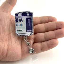 Nurse Badge Reel, Retractable RN Nurse Badge Holder, Sani Wipes Badge Reel, Cute Healthcare Badge Reel, Funny Nursing Student ID Badge Clip, LPN MA Medical Worker Nurse Accessories for Work