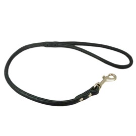 Round Genuine Rolled Leather Dog Short Leash 24" Long 3/8" Wide Black for Medium Breeds