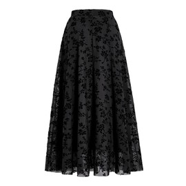 Verdusa Women's Y2k Gothic Flowy Skirts Boho Floral Print Mesh Going Out Outfits Long Skirt Black Medium