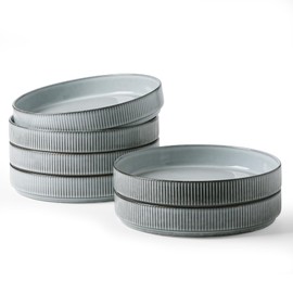 famiware Star 8.25" Pasta Bowls, Large Dinner Bowls Set of 6, Salad Bowl Plates, Shallow Bowls for Eating, Smoky Blue