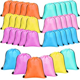 Silkfly 42 Pack Drawstring Backpack Bulk String Bag Drawstring Bags Gift Bags for Kid Party Favor (Solid Colors Style)