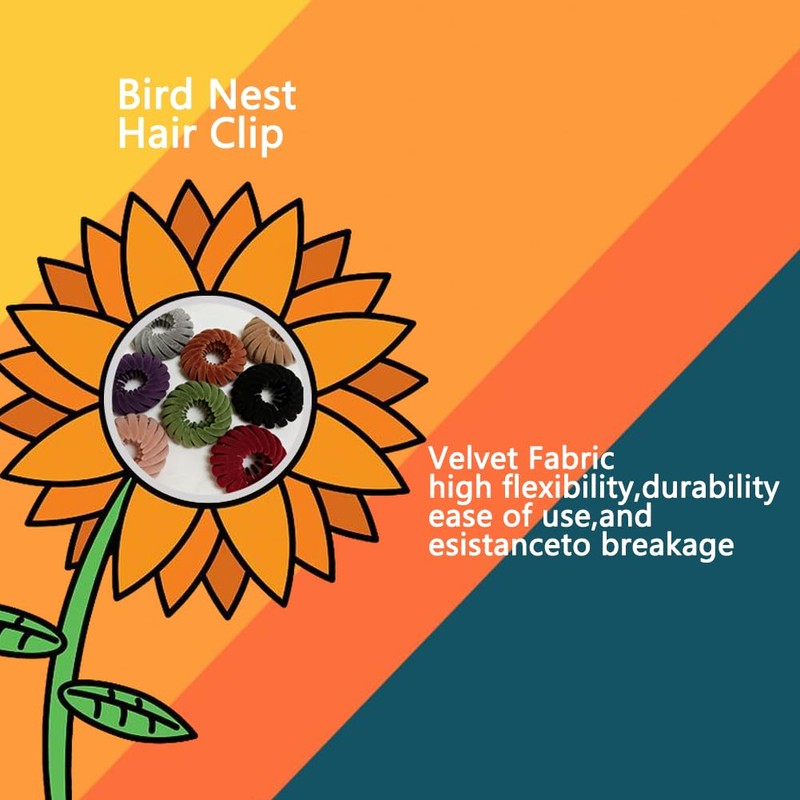 Bird Nest Magic Hair Clips 8 Pcs Mixed Color Velvet