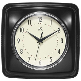 Infinity Instruments Retro Wall Clock - 9 Inch Square Clock - Silent Non-Ticking Mid Century Modern - Kitchen Clock Office Clock Diner Wall Clock - Vintage Wall Clock Decorative - Black