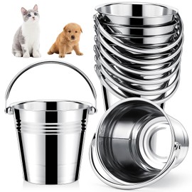 Hicarer 6 Pcs Stainless Steel Dog Water Bucket, Heavy Duty Stainless Steel Bucket Water Pails for Dogs Pets, for Kennels Farms Fences Cages(1.5 Quart)