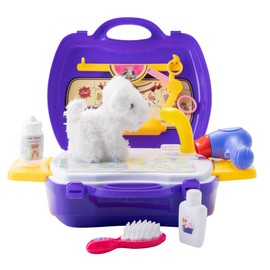 PETERKIN | Little Pet Parlour Carry Case Toy | 15 piece, brightly coloured, plastic pet grooming salon set in a sturdy 24 cm carry case | Roleplay Toys | Ages 3+, Purple