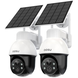 AOSU 3K/5MP Solar Security Cameras System Wireless Outdoor, Battery Powered WiFi Camera for Home Security, Panoramic PTZ, Auto Tracking, Human/Vehicle Detection, Color Night Vision (2 Pack)