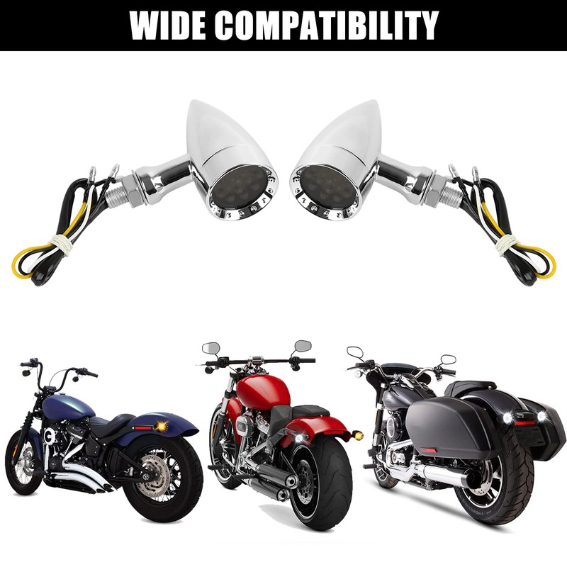 DREAMIZER Chrome Motorcycle Turn Signals 15 LEDs Bullet Front Rear