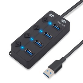 Sendowtek Hub USB 3.0 Universal 4 Puertos Multi USB 3.0 Splitter Hub 5 Gbps SuperSpeed Multi USB Hub Portátil con 4 Interruptores de Encendido/Apagado Individuales, Indicadores LED para Windows/iOS