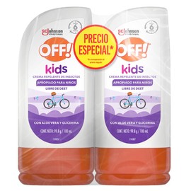 OFF Kids, Crema Repelente de Insectos, Apropiado para Niños, Con Aloe Vera y Glicerina, Libre de Deet, Resistente al Sudor, 2 Unidades de 100ml