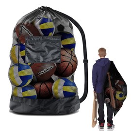 Extra Large Sports Ball Bag Mesh Socce Ball Bag Heavy Duty Drawstring Bags Team Work for Holding Basketball, Volleyball, Baseball, Swimming Gear with Shoulder Strap