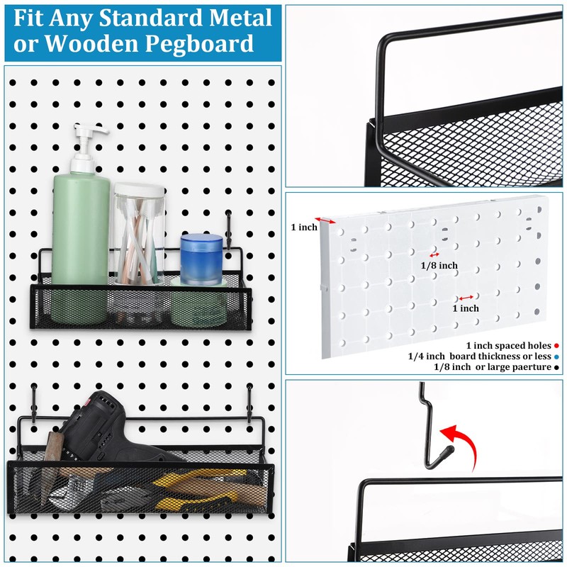 Shimeyao Pegboard Baskets Bins Set 4 Pcs Metal Pegboard Baskets