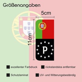 2 x License Plate Stickers Perfect Fit for EU Field 11 x 5 cm Design Sticker for Number Plate Film Car Black or with Flag Car Wash Safe R167 (19 Portugal, with Flag)