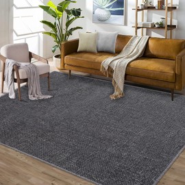 GarveeHome Area Rug 8x10 for Dining Bedroom Machine Washable Easy-Clean Rugs Modern Simple Carpet Non-Slip Low Pile Stain-Resistant Contemporary Solid Bistro Area Rug for Living Room Office Dark Gray