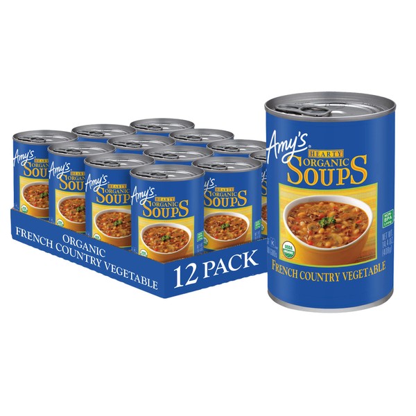 Amy’s Soup, Vegan Hearty French Country Vegetable Soup, Gluten Free, Made With Organic Rice, Vegetables and Herbs, Canned Soup, 14.4 Oz (12 Pack)