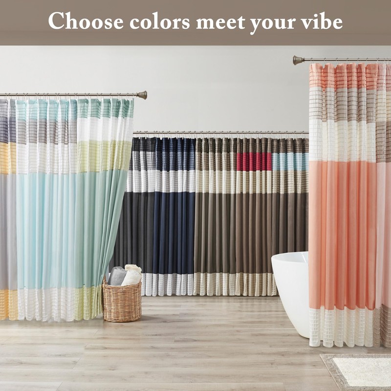 Madison Park Amherst Bathroom Shower Curtain Faux Silk Pieced Striped