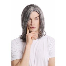 WIG ME UP - GFW891-44 Men's Wig Long Straight Parting Cool Older Rock Star Grey Dark Grey with Black