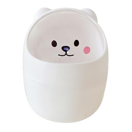 JVHLOV Desktop Trash Can with Lid, Mini Desktop Bin, Plastic Garbage Bin, Mini Desk Trash, Desk Trash Can with Lid, for Bathroom, Office, Dressing Table(White/Grey) (White)