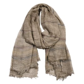 Kangqifen Unisex Striped Soft Warm Large Cotton Linen Scarf 190 x 90 cm Khaki