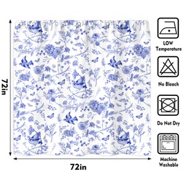 JarThenaAMCS Blue White Floral Shower Curtain Chinoiserie Flower Bird Bathroom Decoration Waterproof Fabric Bath Curtain Set with Hooks for Home Hotel Decor Supplies, 72 x 72 Inch