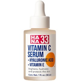 HANA33 Serum Facial Vitamina C + Vitamina E y Ácido Hialurónico | Ilumina la apariencia de la piel | Textura ligera | Hidratación profunda y brillo saludable | Antioxidante cosmético | 30 ml