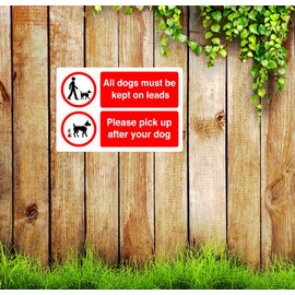 Safety First Display LTD All dogs must be kept on leads pick up after your dog sign - 1.2mm Rigid plastic for indoor/outdoor usage (300mm x 200mm) Viewing Distance within 7m.